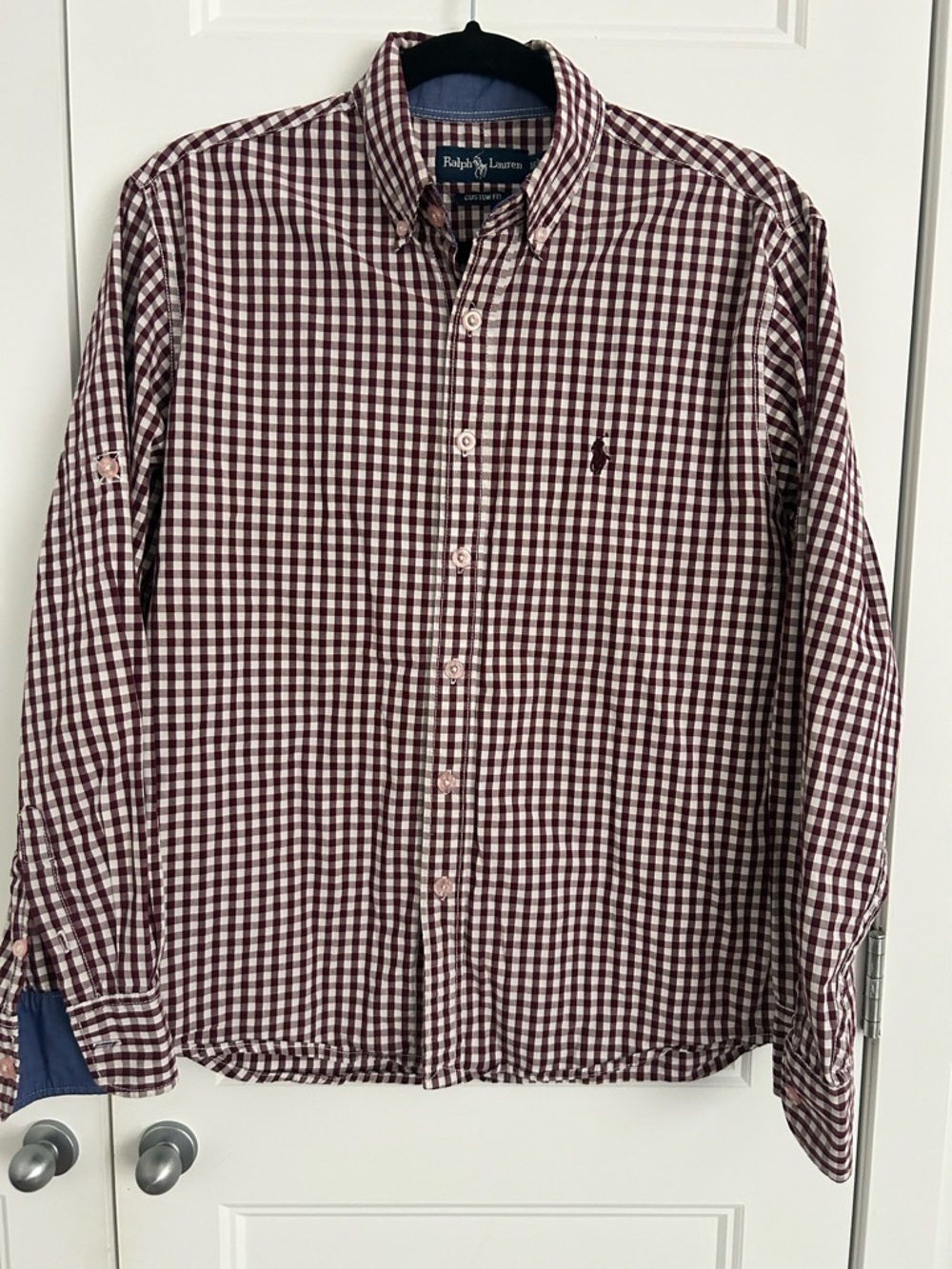 Ralph Lauren Burgundy & White Gingham Button-Down Shirt